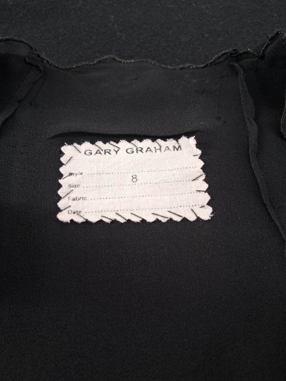 GARY GRAHAM Black Wool Beaded Cutout Dress Silk Inset Deep V Sleeveless SZ 8 - Picture 11 of 14